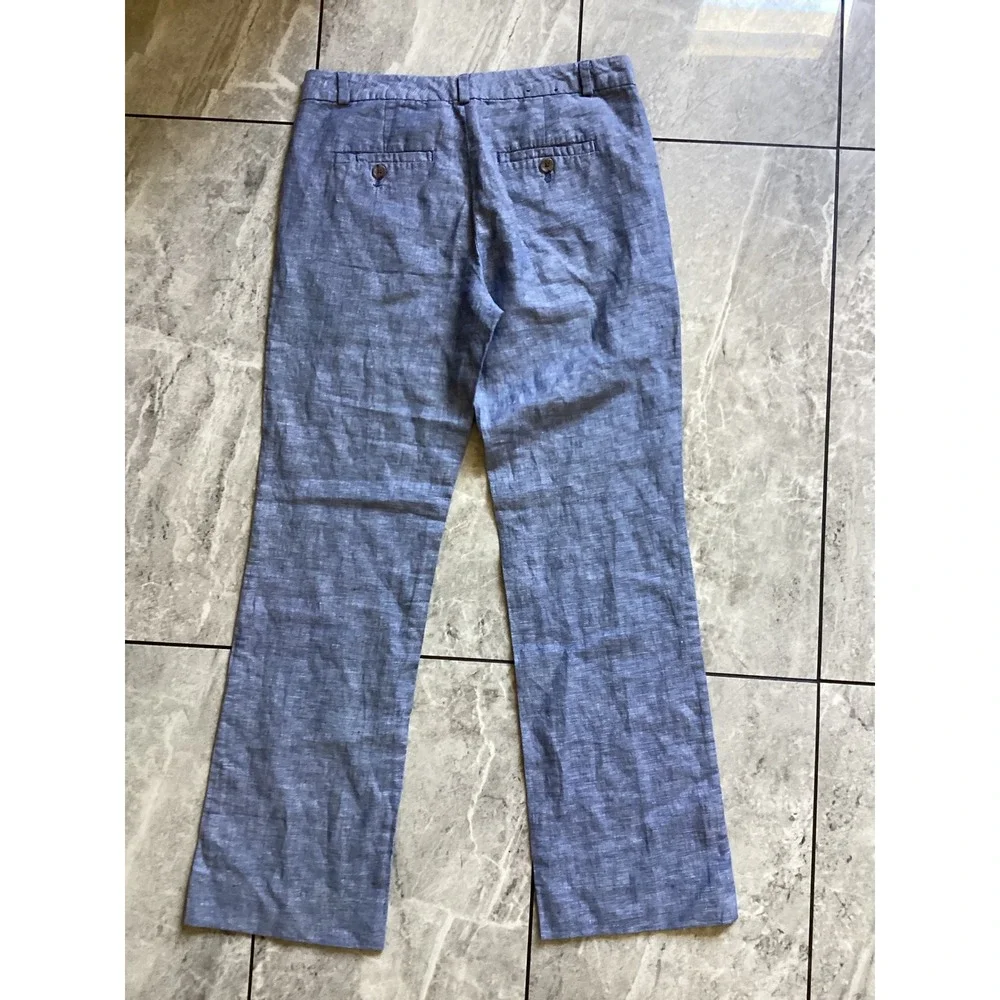 Banana Republic Martin Fit Blue Linen Cotton Straight Leg Pants Women Size 2